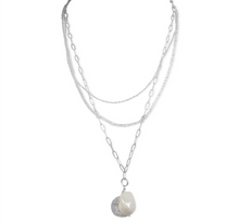 Load image into Gallery viewer, Steel Me Silver Triple Chain &amp; Pearl Necklace
