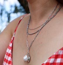 Load image into Gallery viewer, Steel Me Silver Triple Chain &amp; Pearl Necklace
